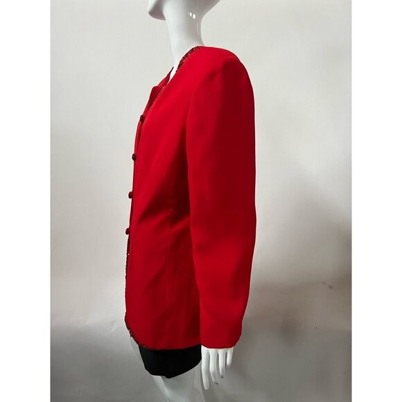 St Anthony Evening Womens Blazer Jacket Red Buttons Lined Sequin Collarless 12 - Picture 4 of 12